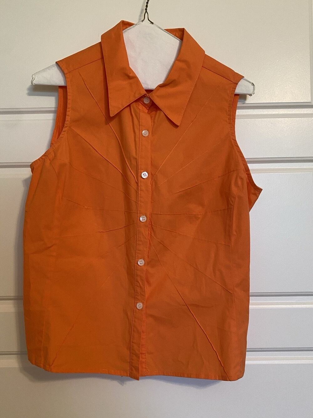 Bentley A Blouse Sleeveless Top Women SZ 10 Button Up Stitching Orange